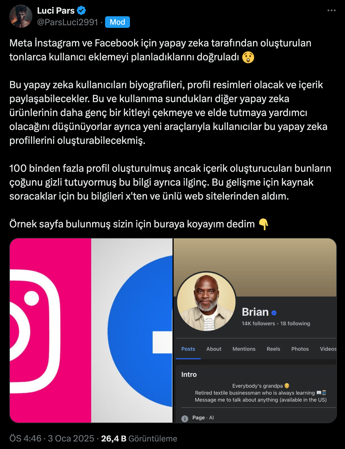 Meta'nın Facebook ve Instagram'daki yapay zeka hesaplarından biri.