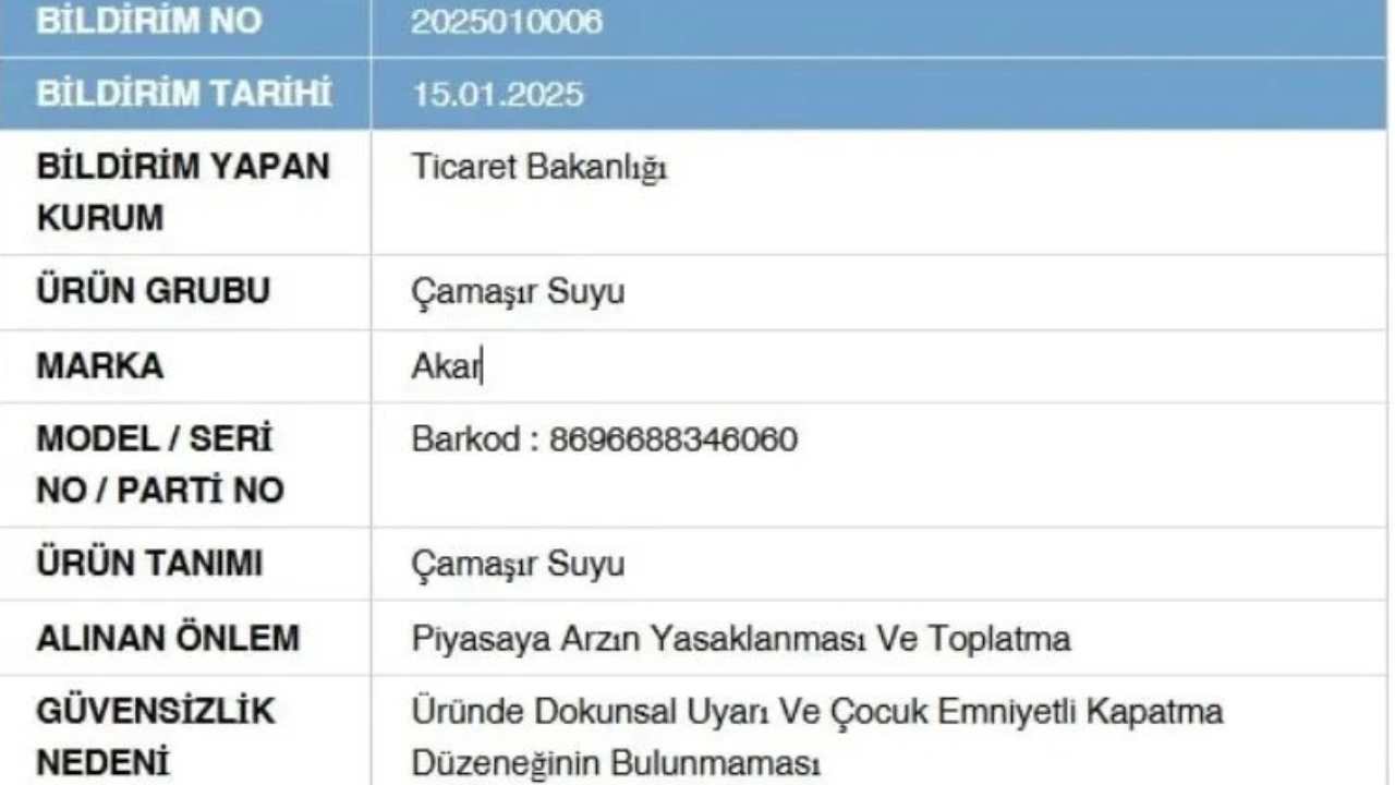 Bakanlık harekete geçti: Her eve giren çamaşır suyu toplatılıyor